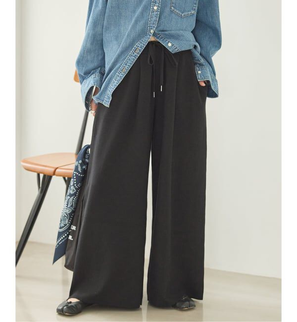 JOURNAL STANDARD「《追加》WASHABLE コットンシルクミックスタックワイドパンツ」|その他|ブラック