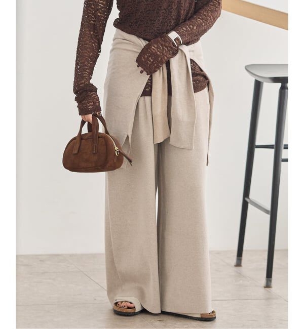 JOURNAL STANDARD「《追加》WASHABLE コットンシルクミックスタックワイドパンツ」|その他|ベージュ
