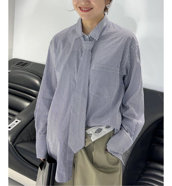 JOURNAL STANDARD「コットンナイロンストライプネクタイ付きシャツ」|シャツ・ブラウス|ネイビー