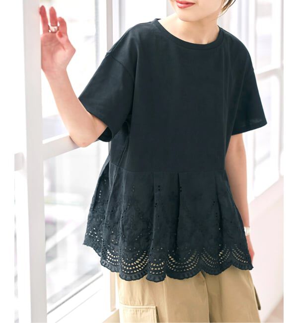 Spick and Span「《WEB限定 / 追加》カットワークレースペプラムTシャツ」|Tシャツ・カットソー|