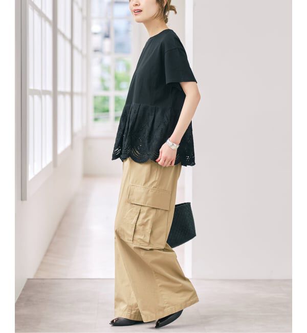 Spick and Span「《WEB限定 / 追加》カットワークレースペプラムTシャツ」|Tシャツ・カットソー|
