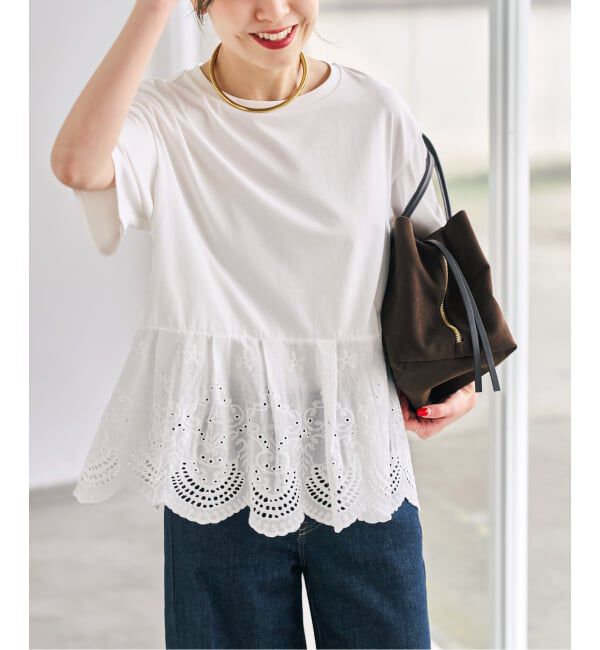 Spick and Span「《WEB限定 / 追加》カットワークレースペプラムTシャツ」|Tシャツ・カットソー|