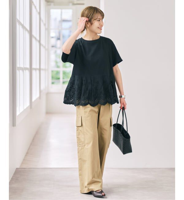 Spick and Span「《WEB限定 / 追加》カットワークレースペプラムTシャツ」|Tシャツ・カットソー|