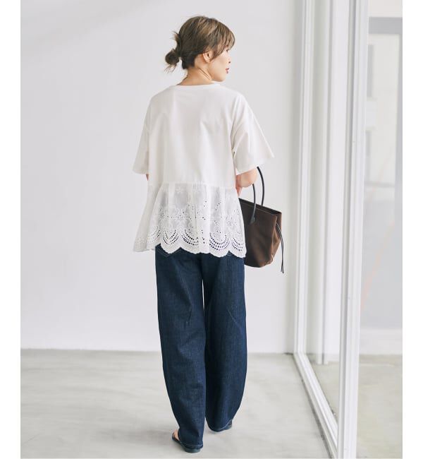 Spick and Span「《WEB限定 / 追加》カットワークレースペプラムTシャツ」|Tシャツ・カットソー|