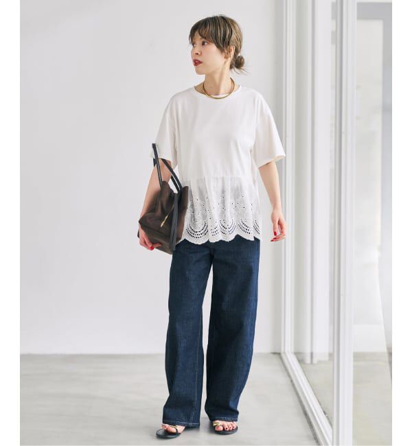 Spick and Span「《WEB限定 / 追加》カットワークレースペプラムTシャツ」|Tシャツ・カットソー|