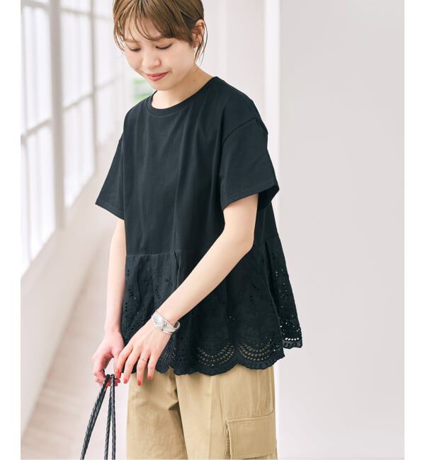 Spick and Span「《WEB限定 / 追加》カットワークレースペプラムTシャツ」|Tシャツ・カットソー|