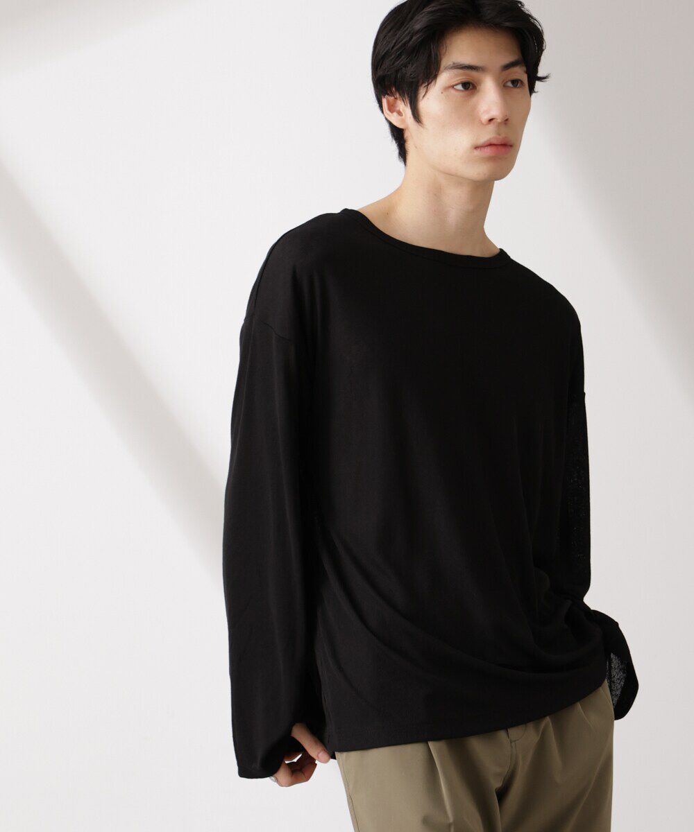 NANO universe「WEB限定/セミシアークルーネックプルオーバー 長袖」|Tシャツ・カットソー|ブラック