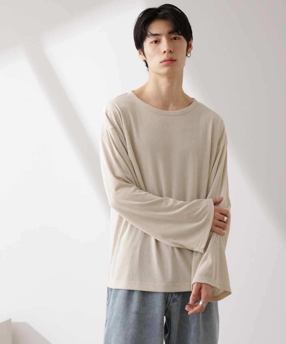 NANO universe「WEB限定/セミシアークルーネックプルオーバー 長袖」|Tシャツ・カットソー|ベージュ