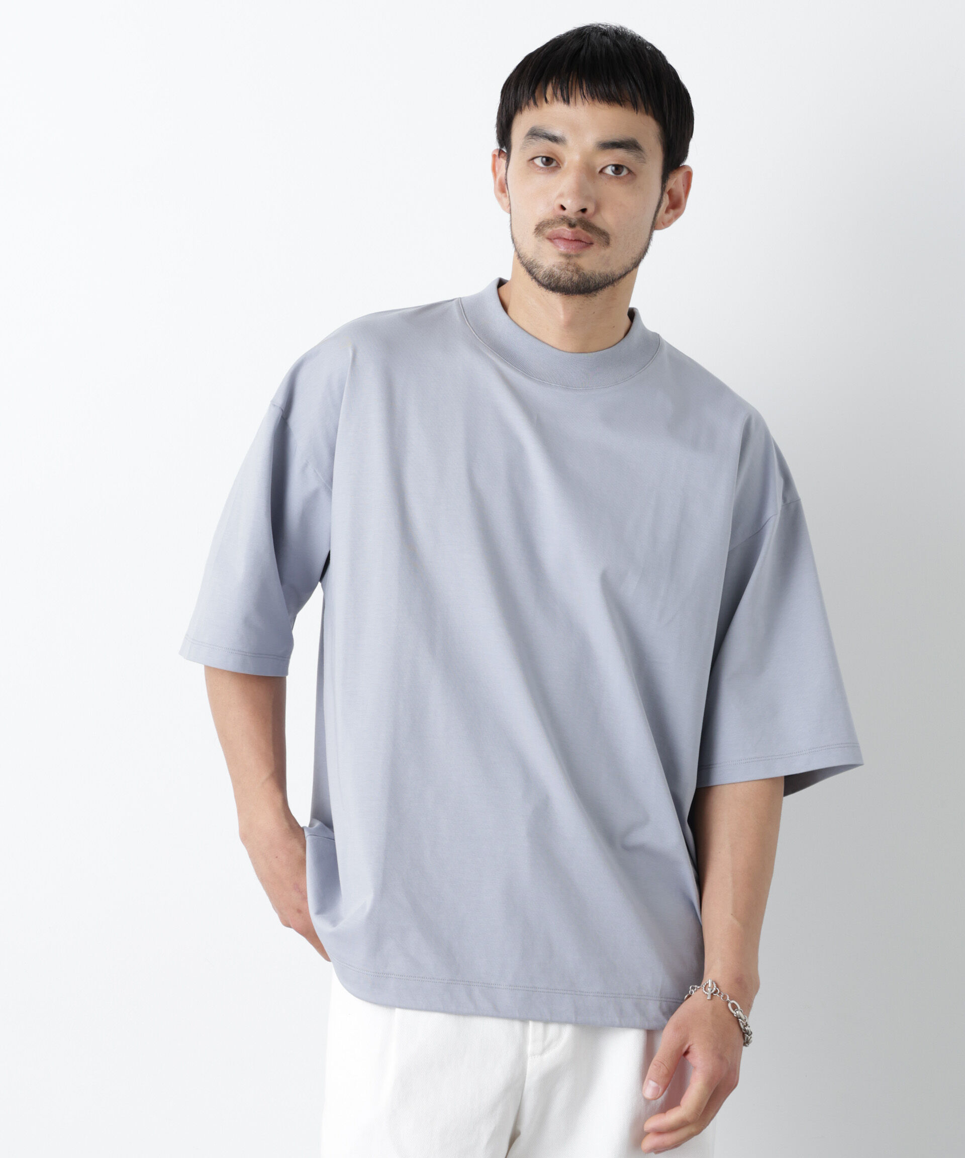 NANO universe「「モダンコンフォート」ハイゲージシルケットワイドモックネック」|Tシャツ・カットソー|ブルーグレー5