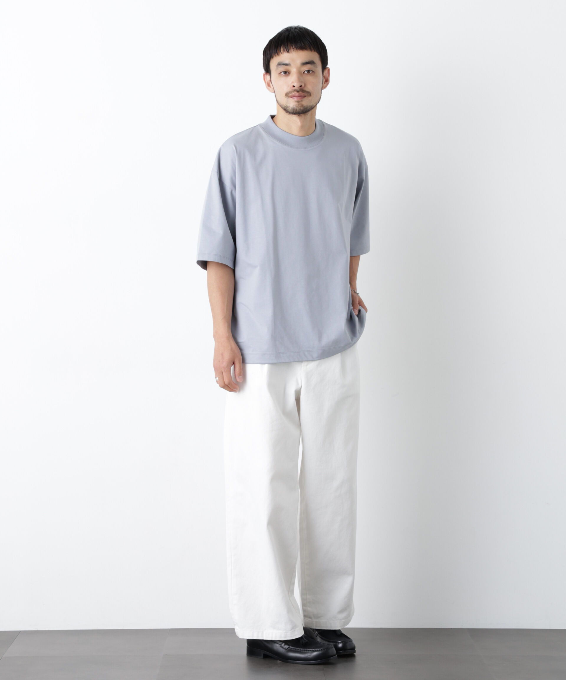 NANO universe「「モダンコンフォート」ハイゲージシルケットワイドモックネック」|Tシャツ・カットソー|