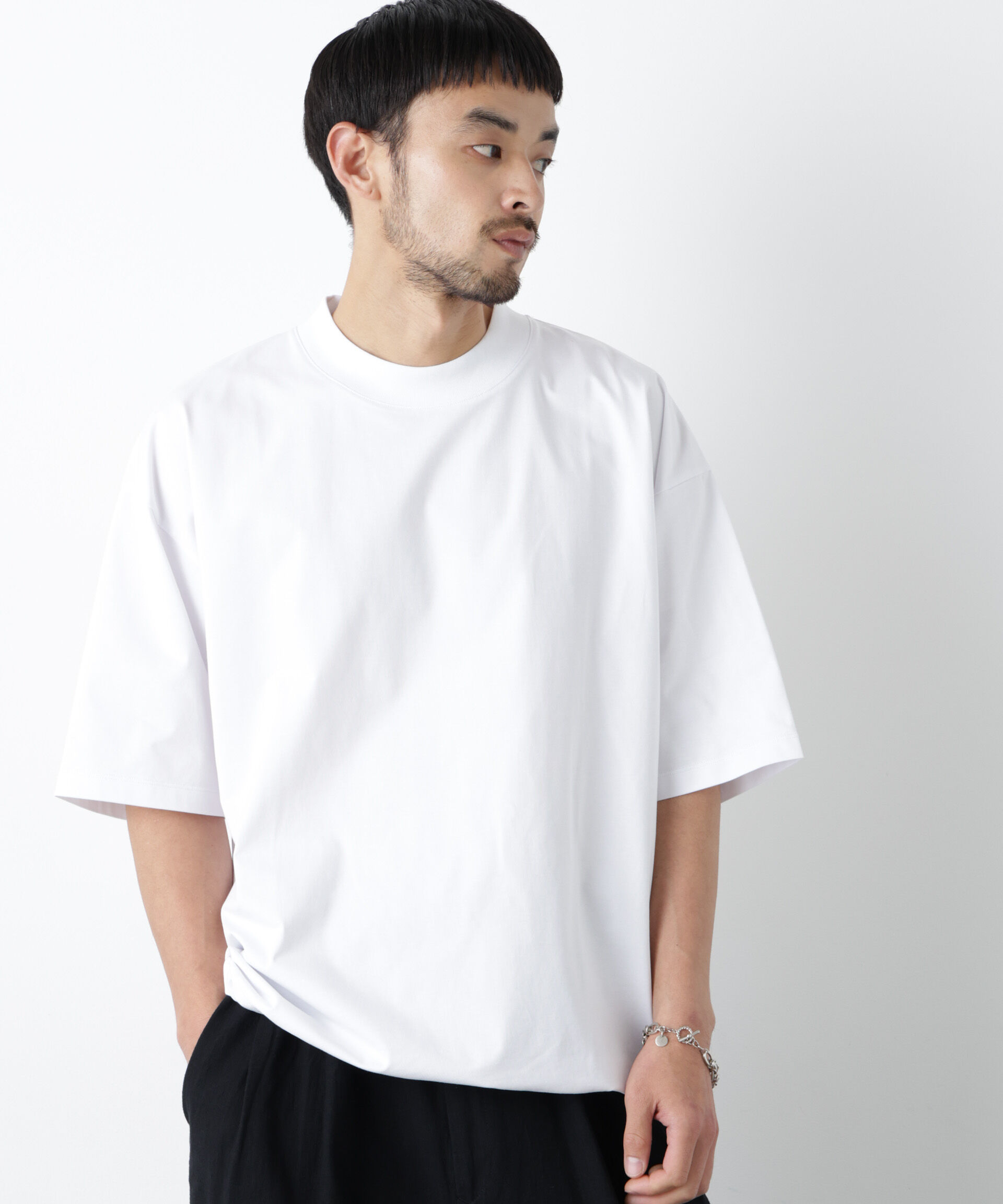 NANO universe「「モダンコンフォート」ハイゲージシルケットワイドモックネック」|Tシャツ・カットソー|