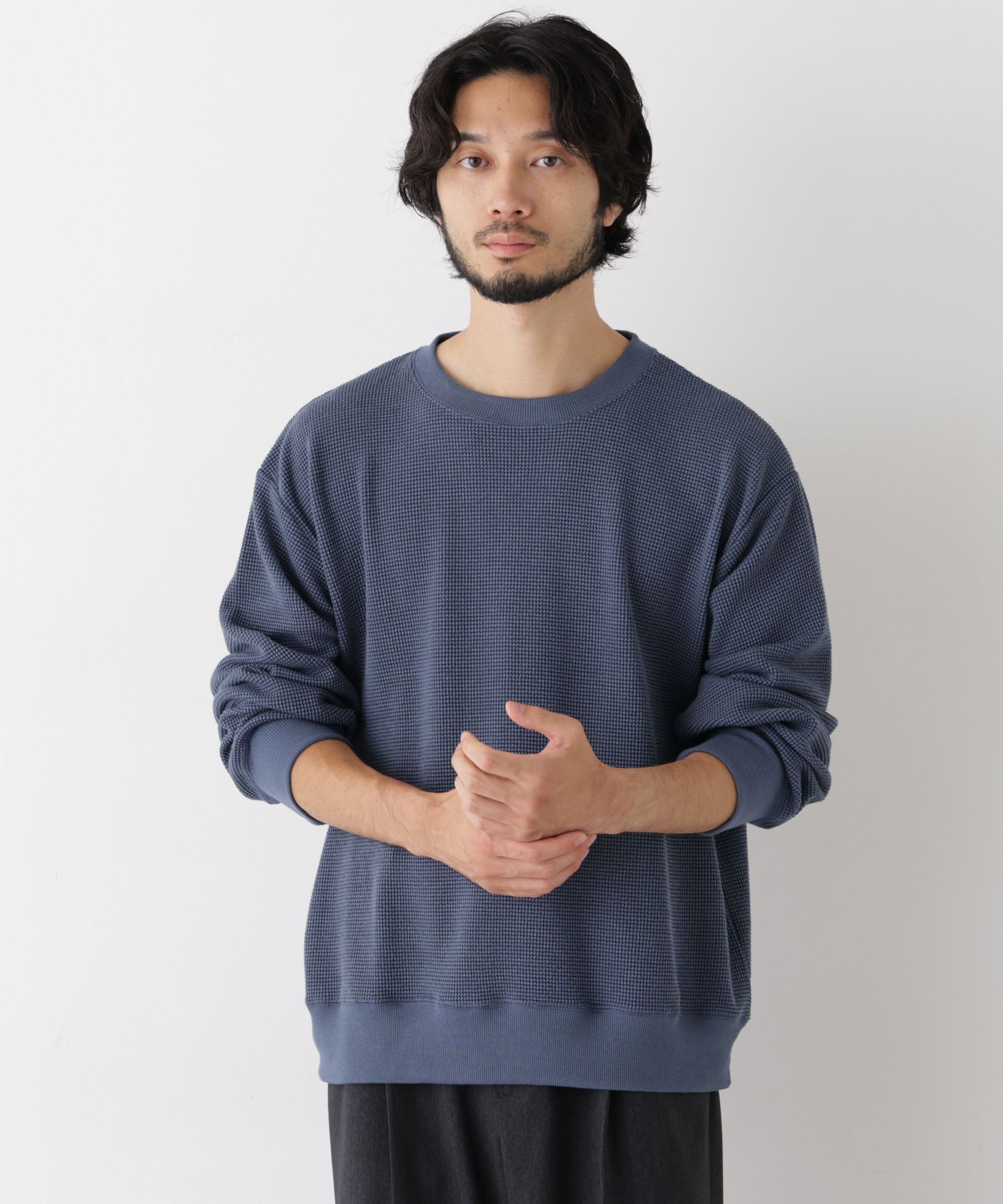 NANO universe「テックワッフルスウェット 長袖」|Tシャツ・カットソー|
