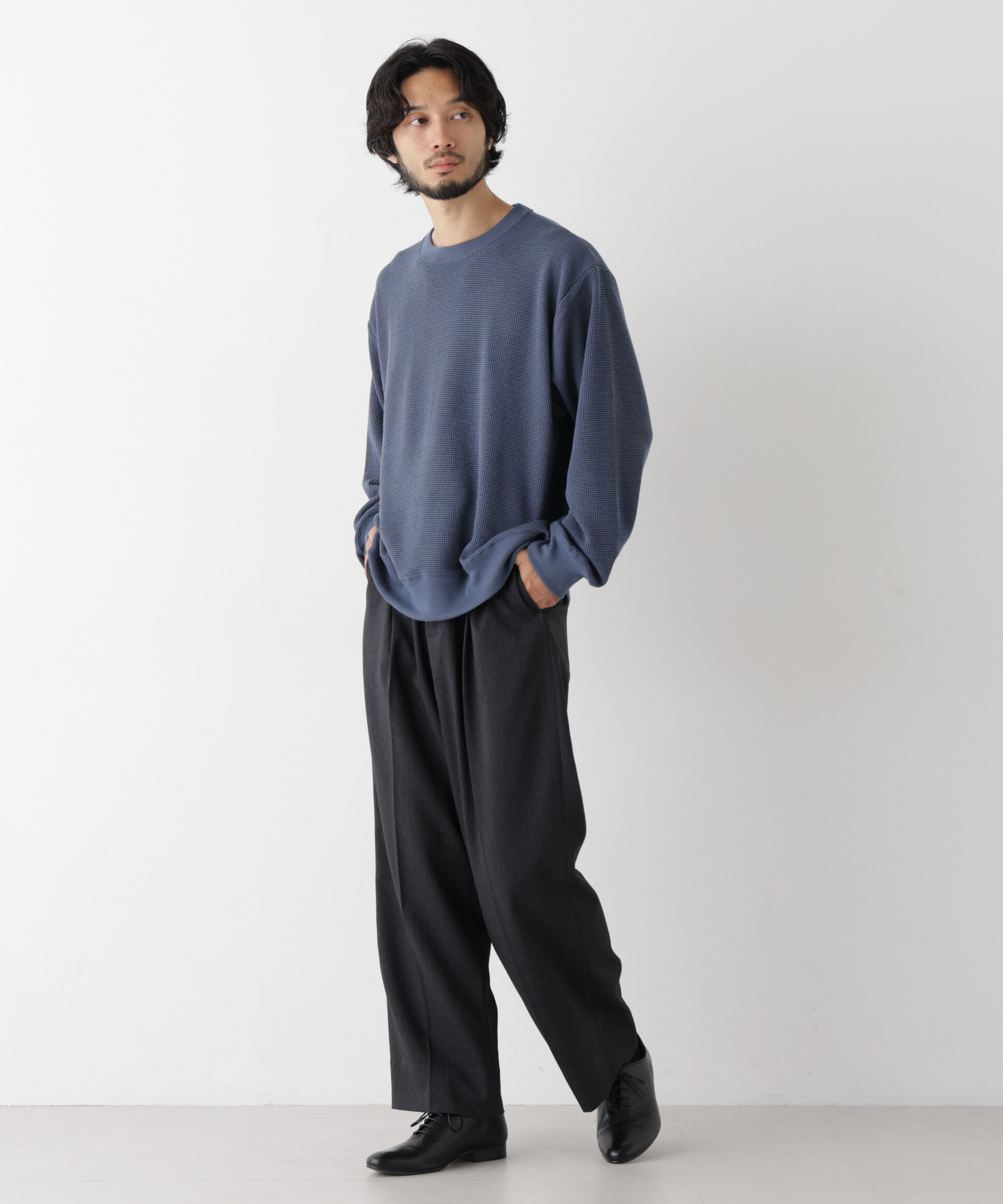 NANO universe「テックワッフルスウェット 長袖」|Tシャツ・カットソー|