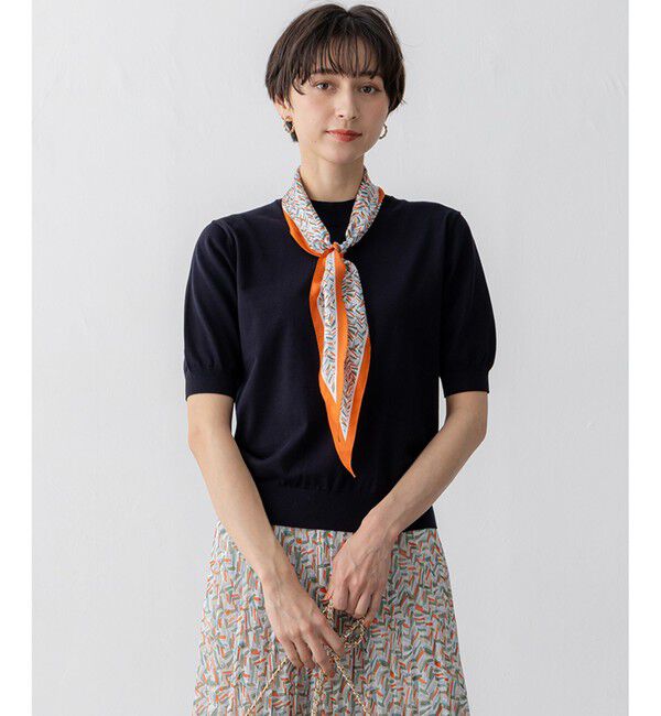 23区「【Oggi5月号掲載/洗える】プレミアムビオコットン 半袖 ニット」|ニット・セーター|ネイビー系