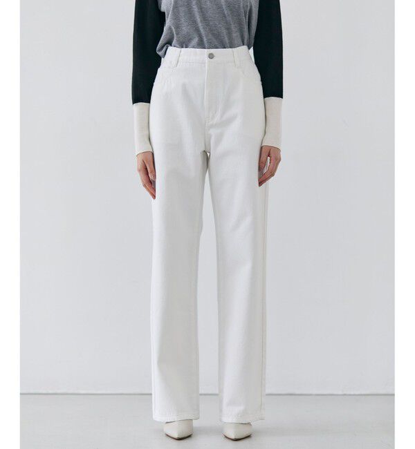 BEIGE,「【洗える】FICUS / デニムワイドストレートパンツ」|デニム|White