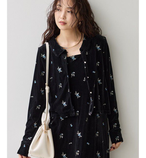 VIS「カラー刺繍ベロアカーディガン」|カーディガン|