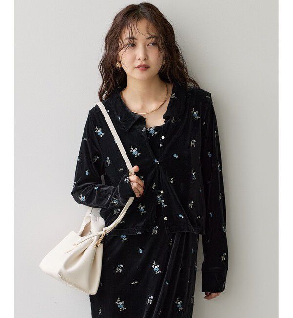 VIS「カラー刺繍ベロアカーディガン」|カーディガン|