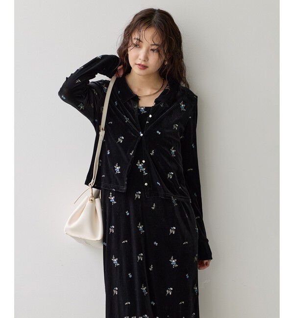 VIS「カラー刺繍ベロアカーディガン」|カーディガン|