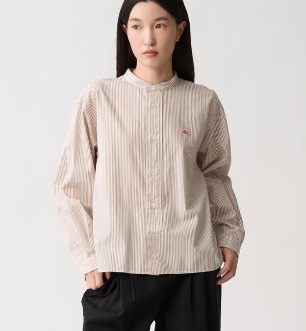 DANTON「DANTON | コットンポプリン 長袖バンドカラーシャツ STRIPE WOMEN」|シャツ・ブラウス|