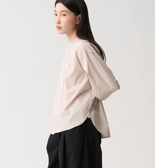 DANTON「DANTON | コットンポプリン 長袖バンドカラーシャツ STRIPE WOMEN」|シャツ・ブラウス|