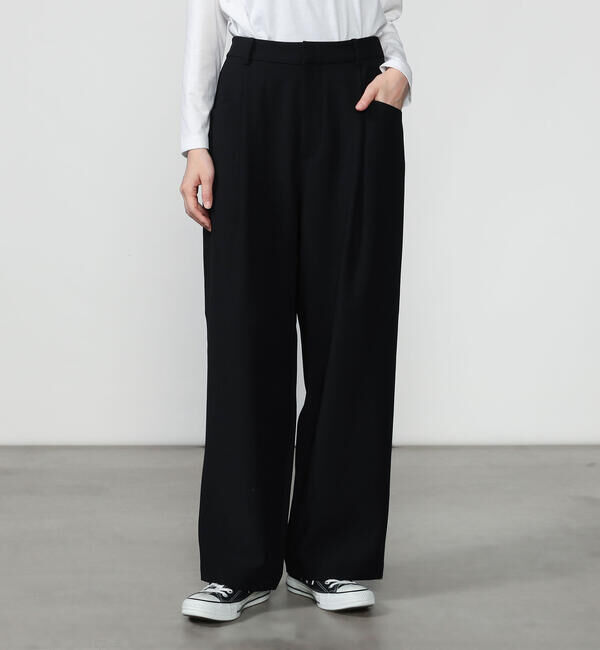 GYMPHLEX「Gymphlex | タック ワイドイージーパンツ WOMEN」|チノ|BLACK