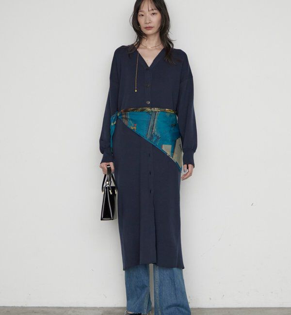  「ロングカーデワンピース」|ワンピース|ネイビー