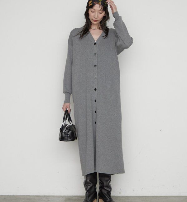  「ロングカーデワンピース」|ワンピース|グレー