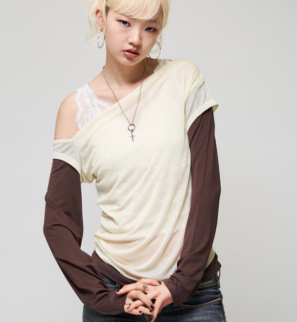  「レイヤードオフショルTEE」|Tシャツ・カットソー|イエロー