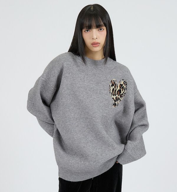 ABAHOUSE「【Revo.レボ】ワンポイントハートステッチルーズニット/ユニセックス/TH-3」|ニット・セーター|グレー系その他1