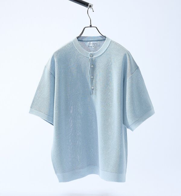 ABAHOUSE「ドライタッチ ヘンリーネック シアーニットTシャツ」|Tシャツ・カットソー|