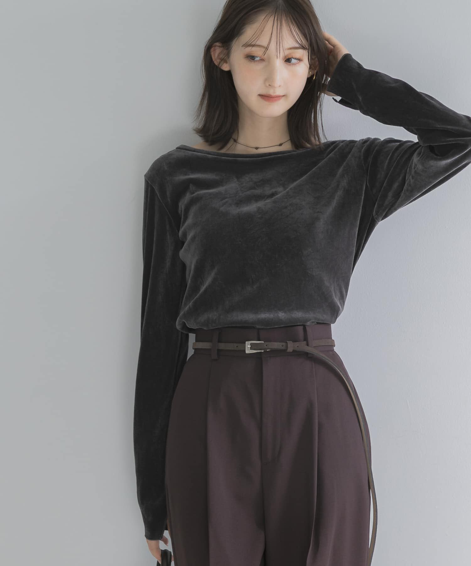 URBAN RESEARCH ROSSO「シアーベロアバックシームカットソー」|Tシャツ・カットソー|チャコールグレー