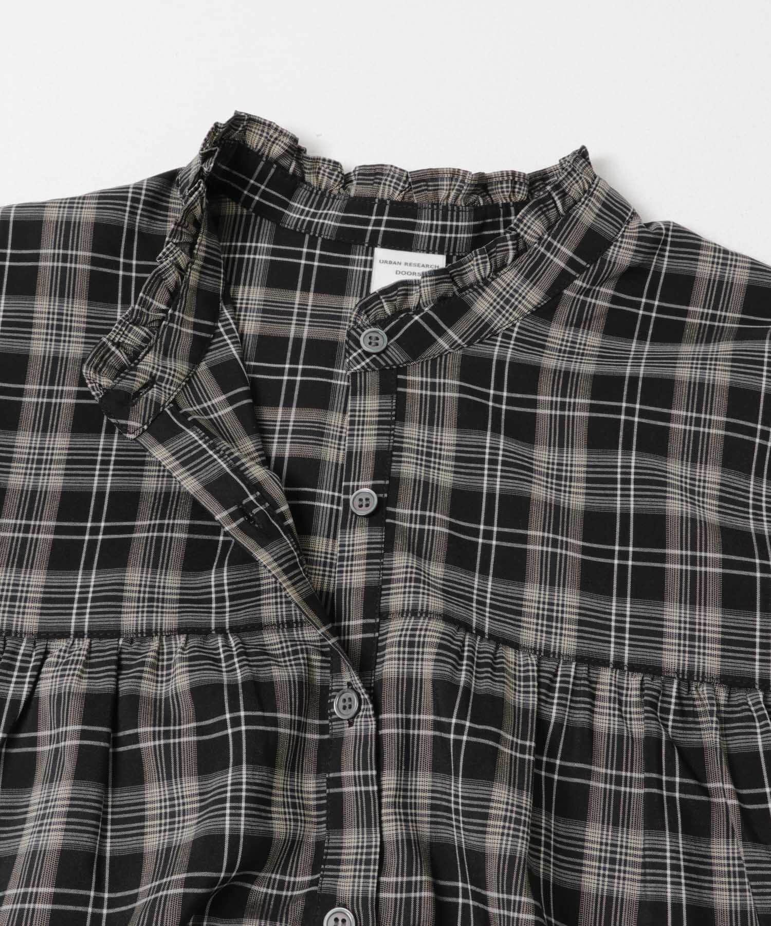 URBAN RESEARCH DOORS「フリルネックチェックブラウス 26AW」|シャツ・ブラウス|