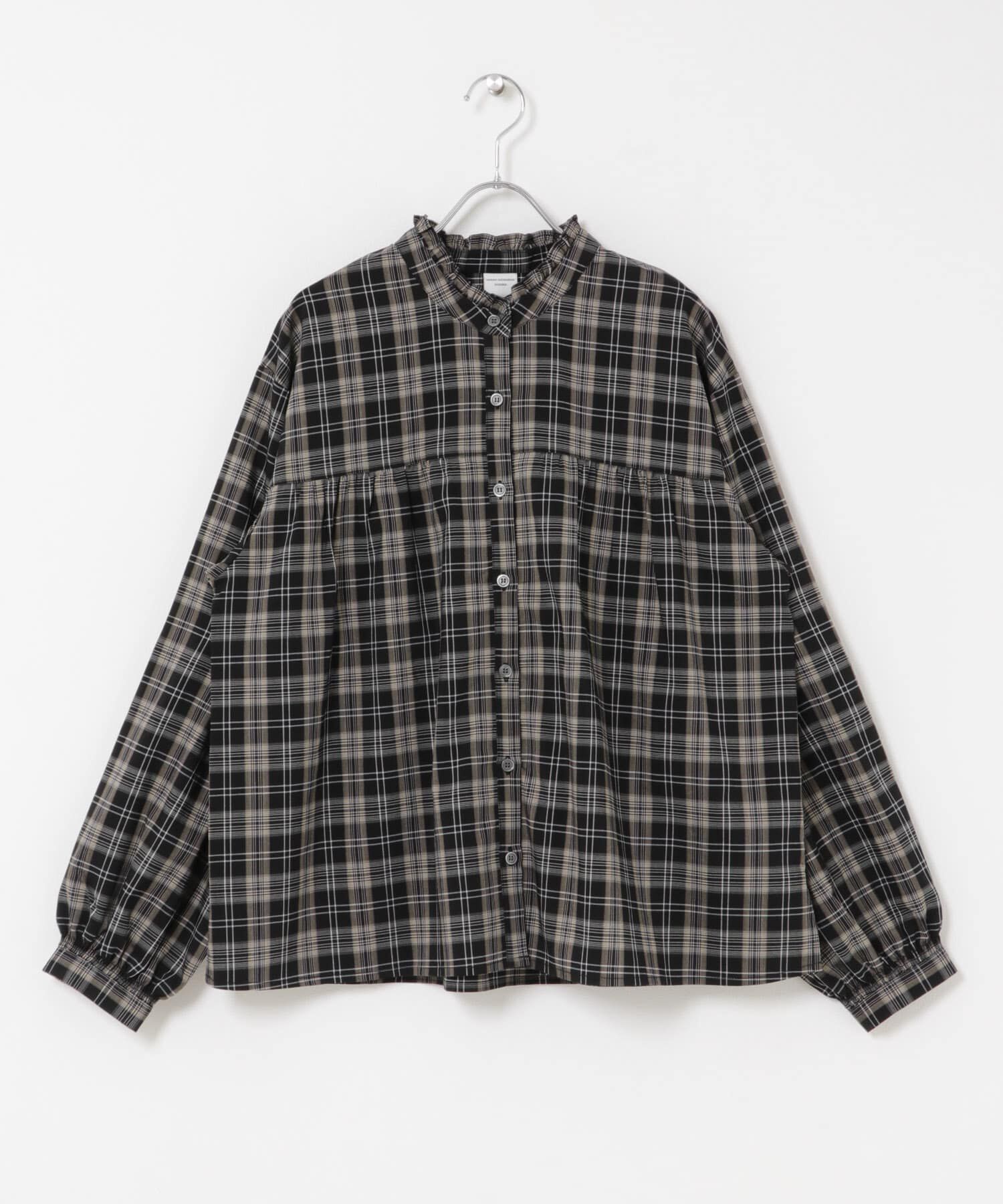 URBAN RESEARCH DOORS「フリルネックチェックブラウス 26AW」|シャツ・ブラウス|