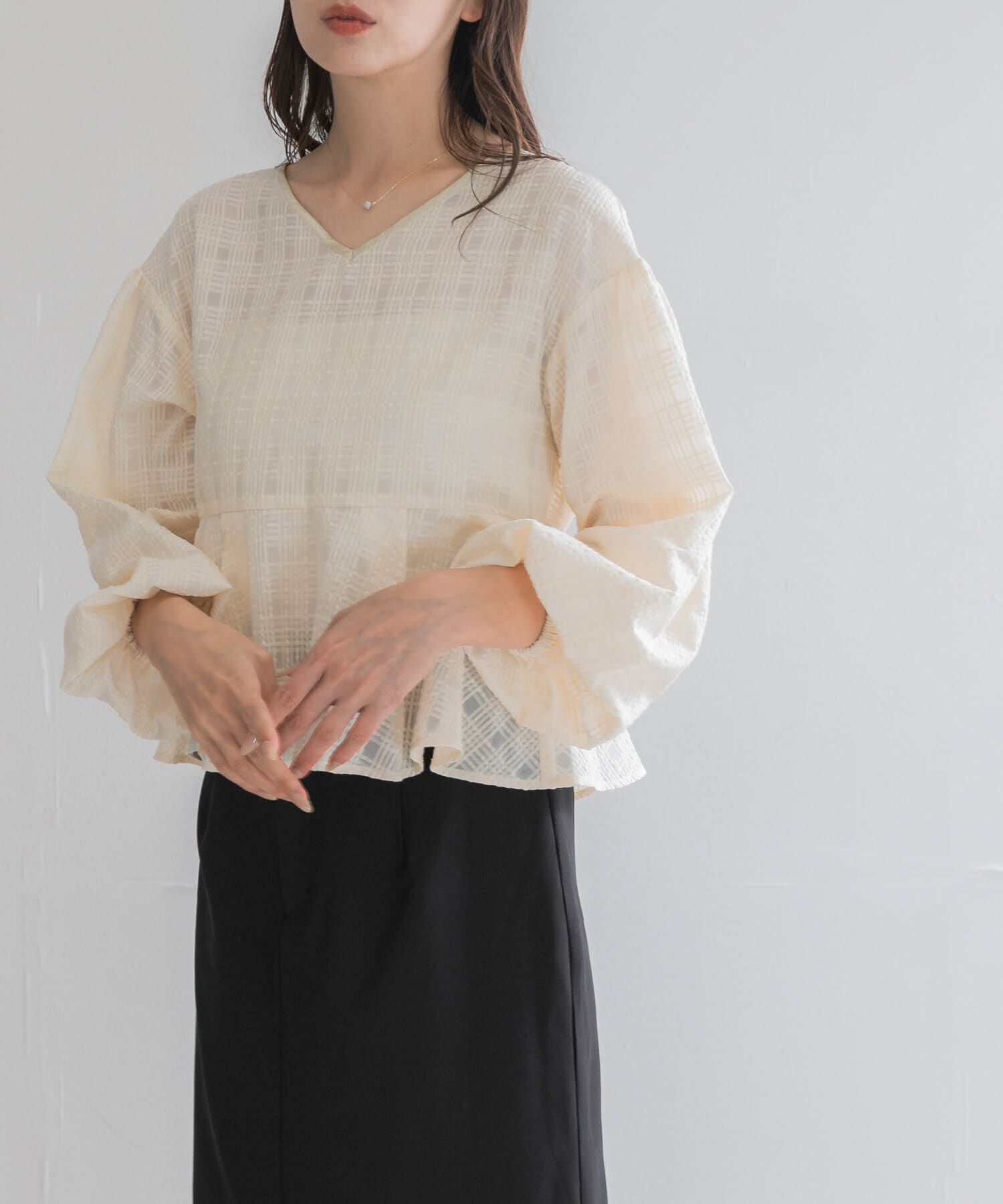 URBAN RESEARCH ROSSO「シアーチェックペプラムブラウス」|シャツ・ブラウス|