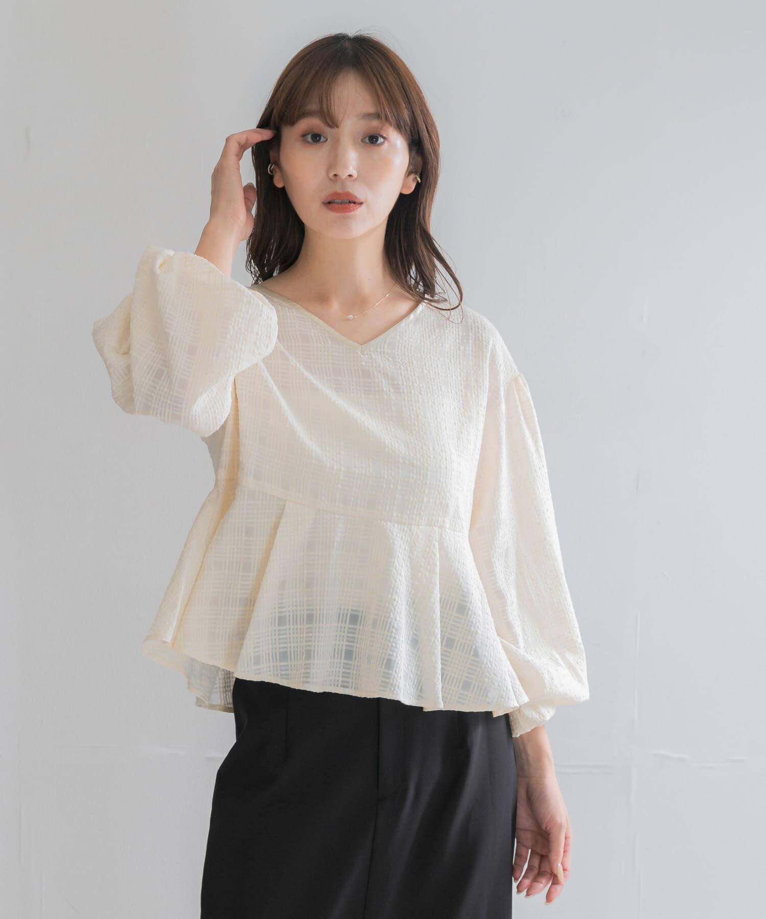 URBAN RESEARCH ROSSO「シアーチェックペプラムブラウス」|シャツ・ブラウス|