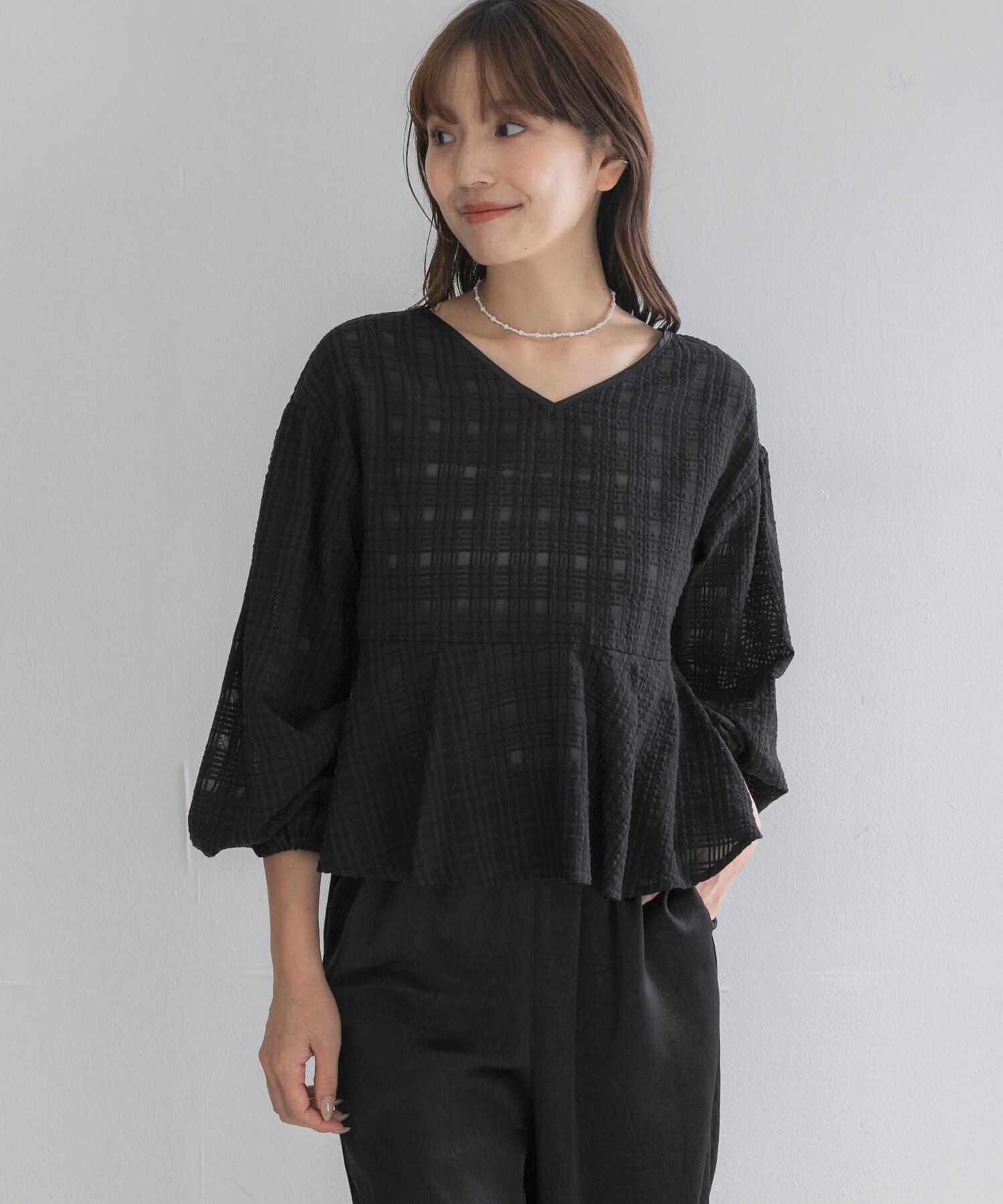 URBAN RESEARCH ROSSO「シアーチェックペプラムブラウス」|シャツ・ブラウス|