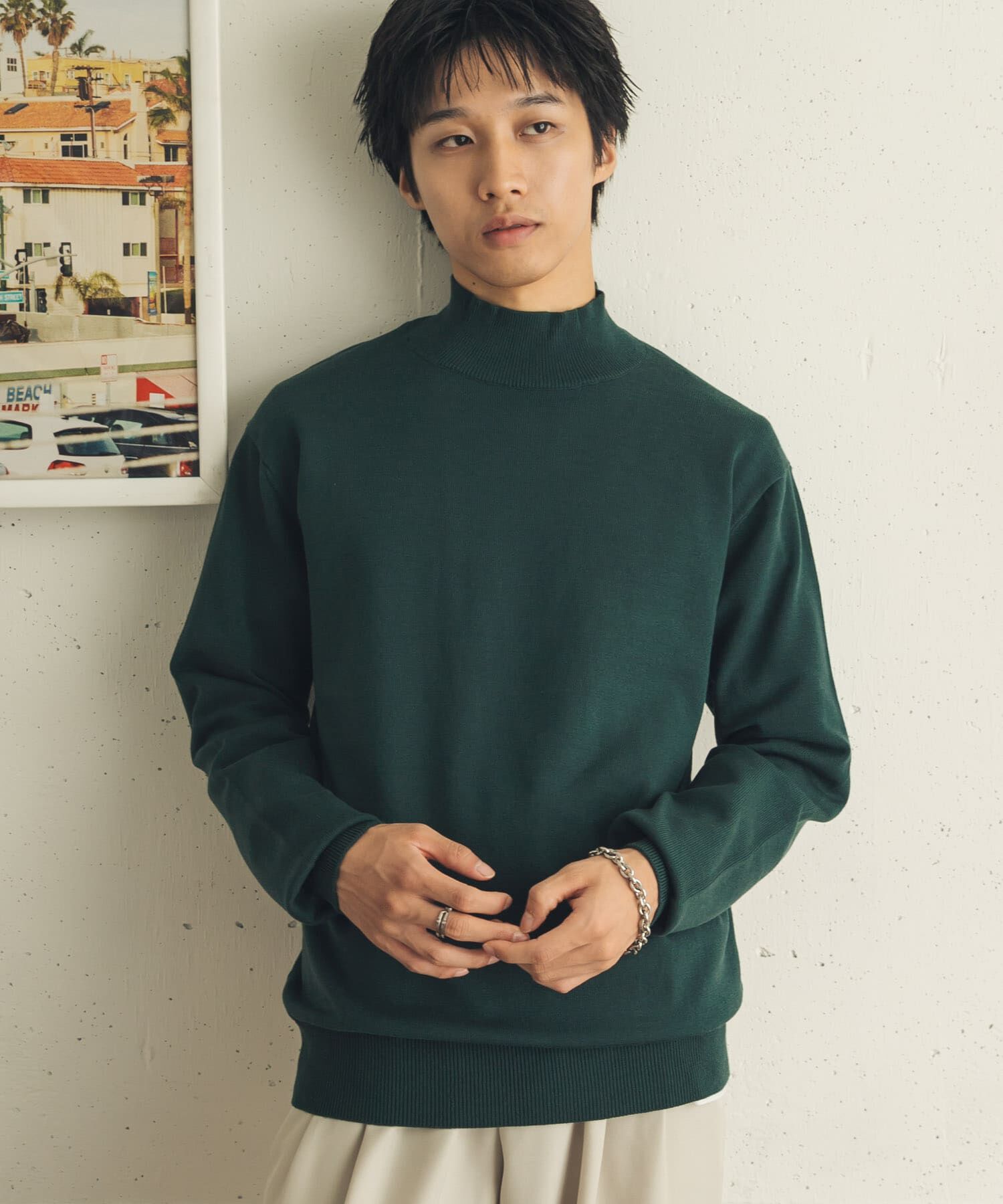 SENSE OF PLACE by URBAN RESEARCH「『一部WEB限定ｶﾗｰ』『洗濯可/静電気防止/毛玉防止』ｽﾄﾚｯﾁﾓｯｸ  」|ニット・セーター|グリーン