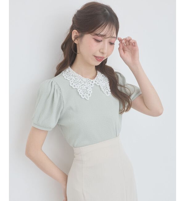  「2WAYレース襟パフスリーブトップス」|Tシャツ・カットソー|
