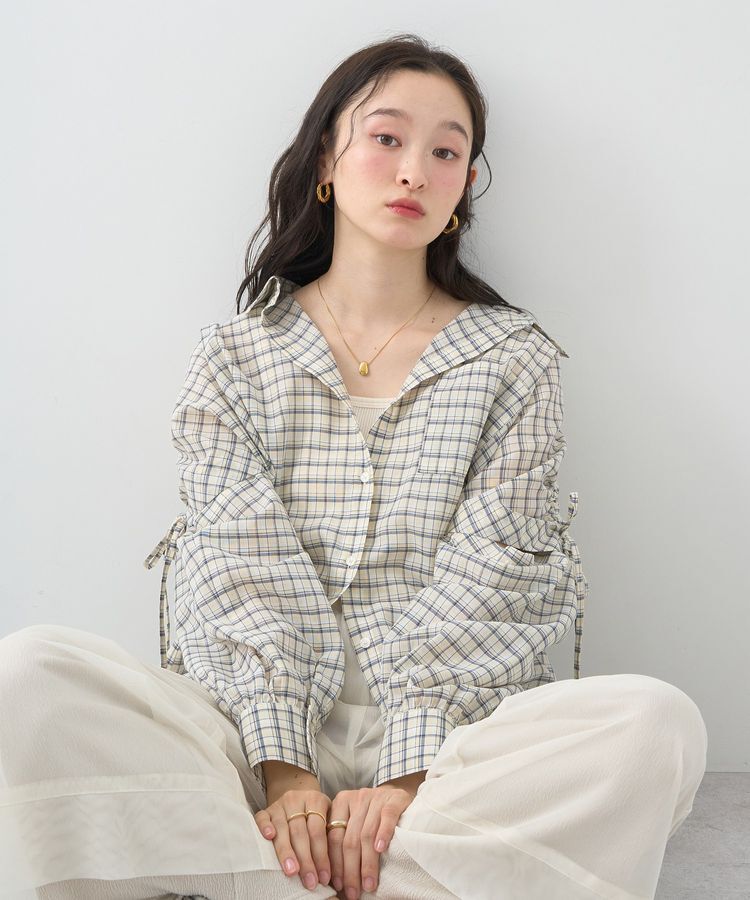 earth music&ecology「2wayショルダードロストリボンチェックシャツ」|シャツ・ブラウス|