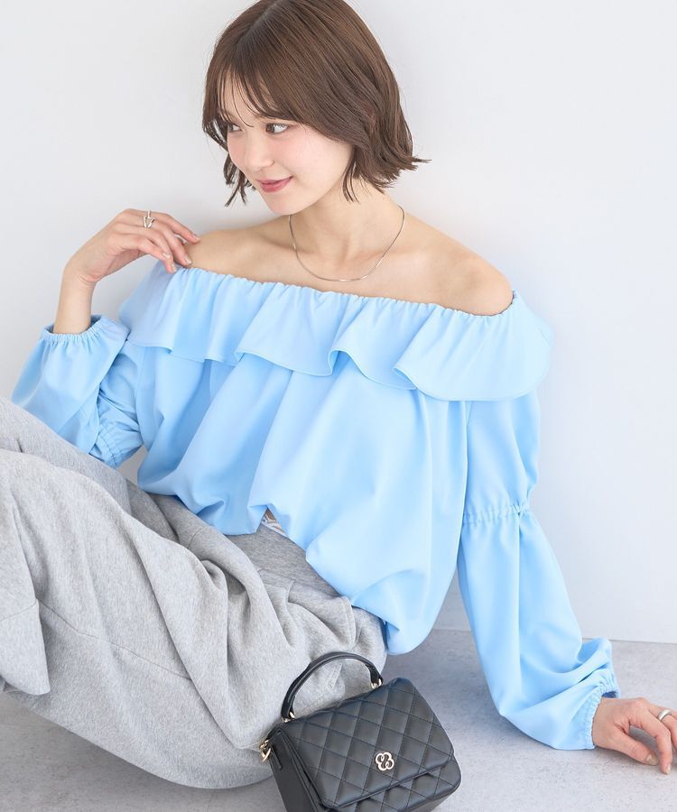 earth music&ecology「2wayオフショルバルーンヘムフリルブラウス」|シャツ・ブラウス|Blue