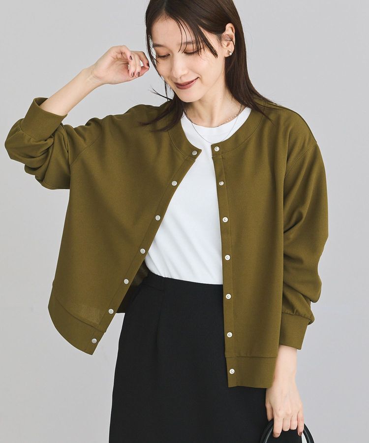 Green Parks「カットジョーゼットドット釦カーディガン」|カーディガン|Khaki