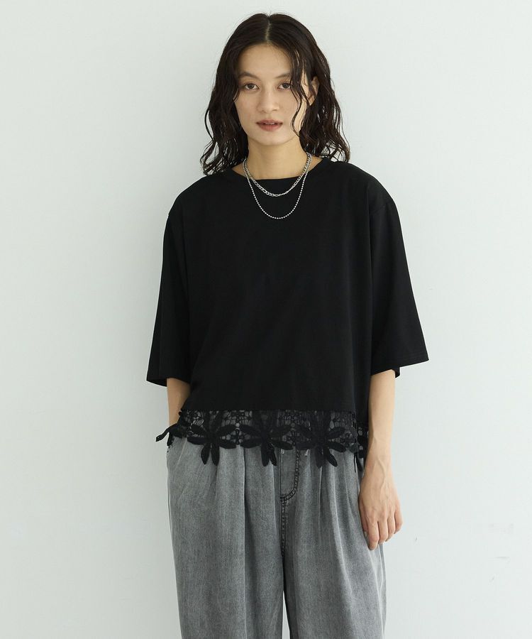 GARAGE OF GOOD CLOTHING「レース切り替えTシャツ」|Tシャツ・カットソー|Black