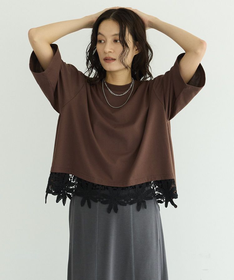 GARAGE OF GOOD CLOTHING「レース切り替えTシャツ」|Tシャツ・カットソー|Brown