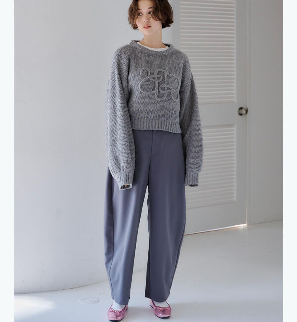 titivate「透かし編み刺繍クロップドプルオーバー」|ニット・セーター|