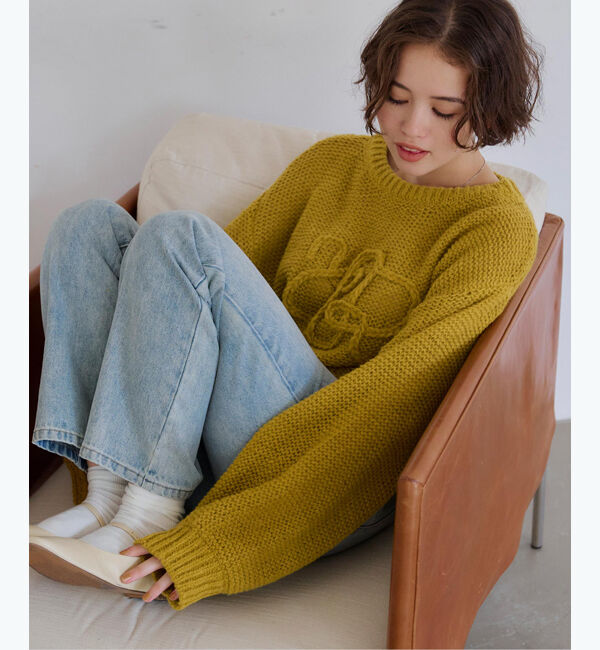 titivate「透かし編み刺繍クロップドプルオーバー」|ニット・セーター|イエロー