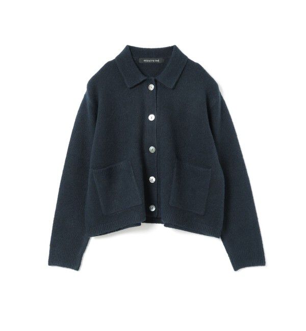 mizuiro ind「mizuiro ind ハイネックシャツカラーショートカーディガン」|カーディガン|ネイビー