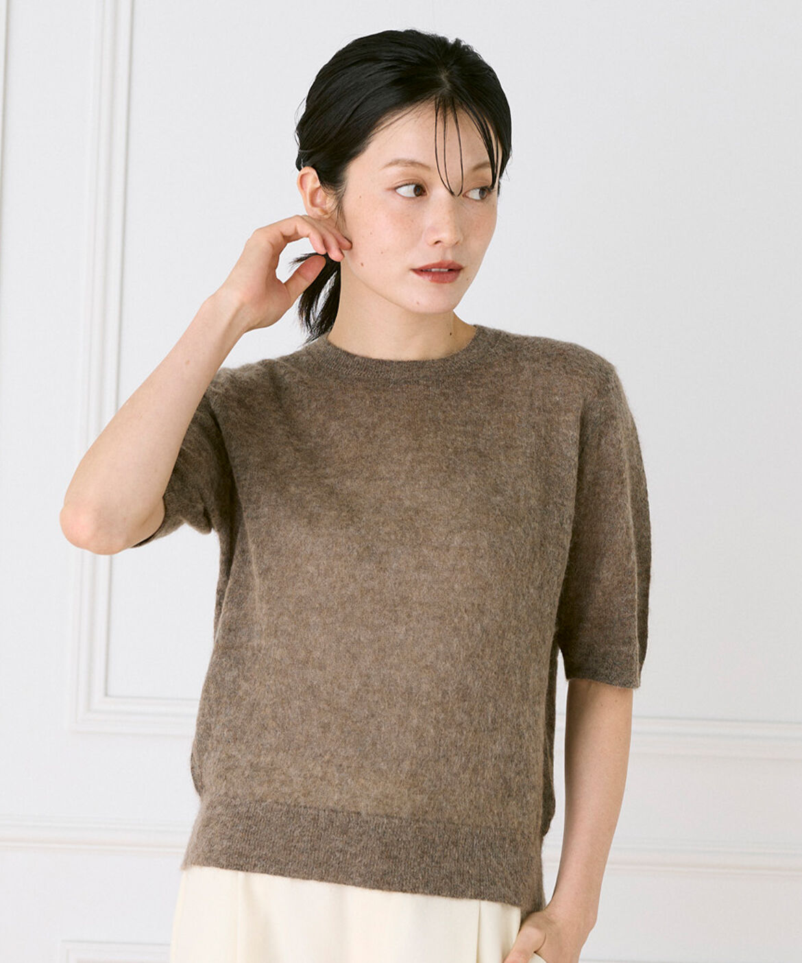 DAY by DAY it&rsquo;s international「モヘアMIX５分袖プルオーバーニット｜モヘアの質感際立つ上品5分袖ニット」|ニット・セーター|