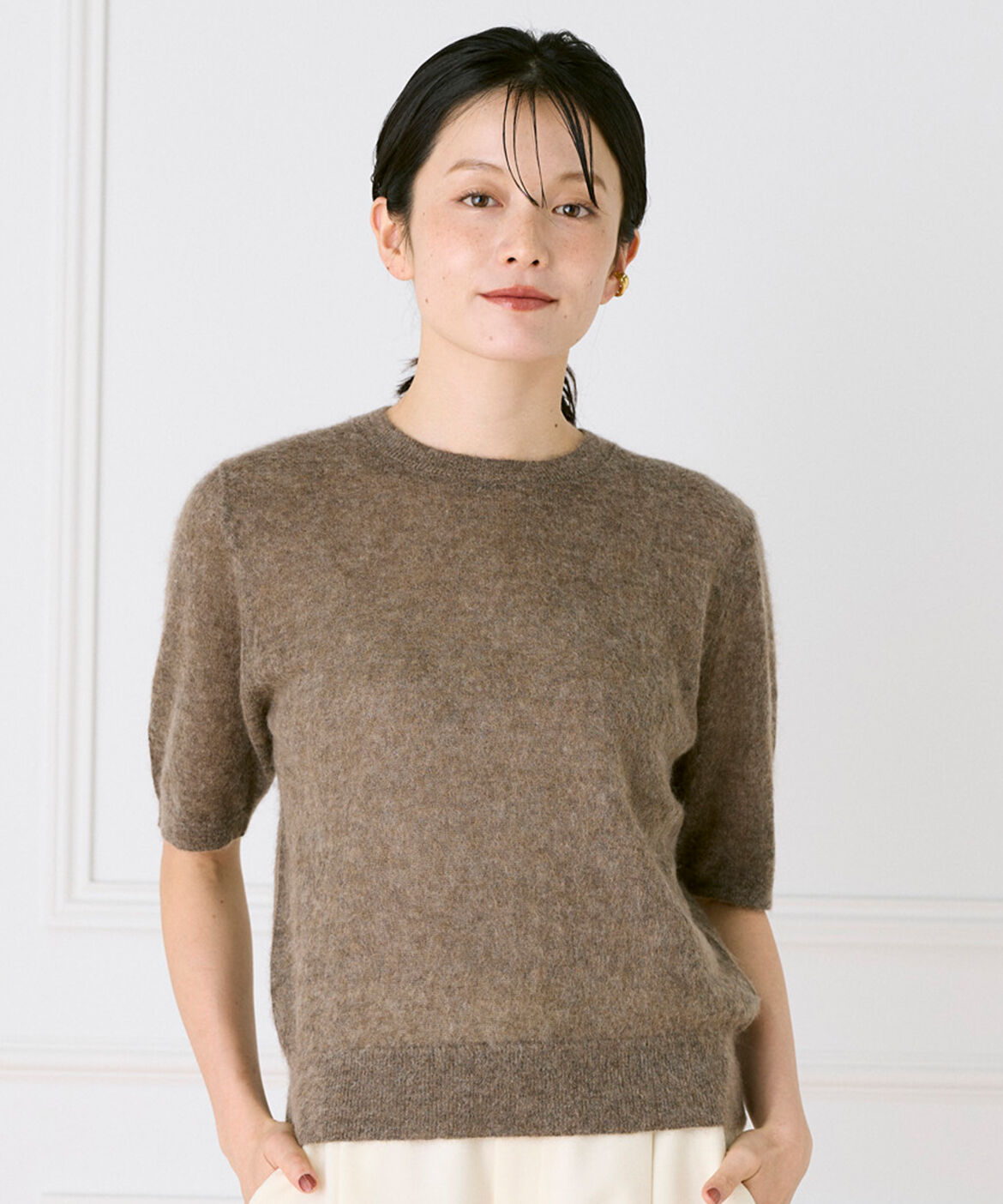 DAY by DAY it&rsquo;s international「モヘアMIX５分袖プルオーバーニット｜モヘアの質感際立つ上品5分袖ニット」|ニット・セーター|