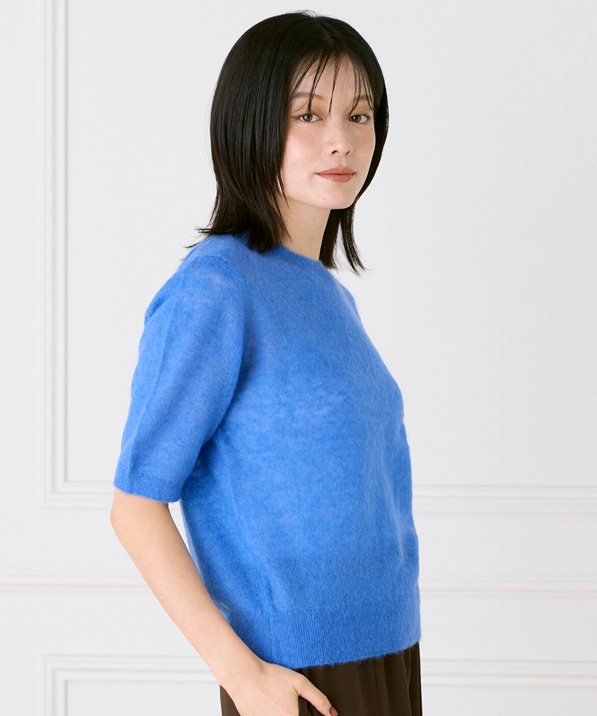 DAY by DAY it&rsquo;s international「モヘアMIX５分袖プルオーバーニット｜モヘアの質感際立つ上品5分袖ニット」|ニット・セーター|