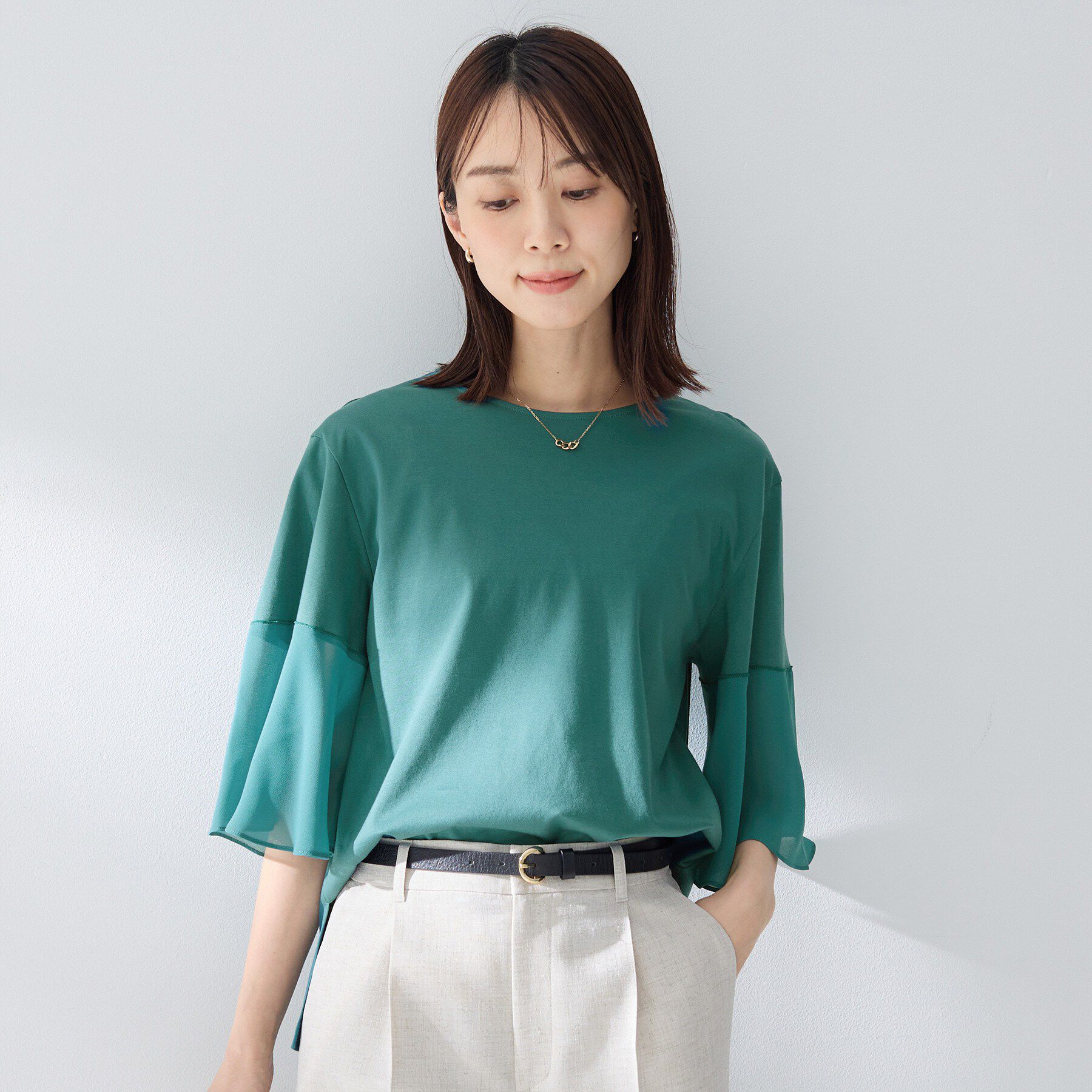 UNTITLED「【洗える/華奢見え】袖シアープルオーバー」|Tシャツ・カットソー|